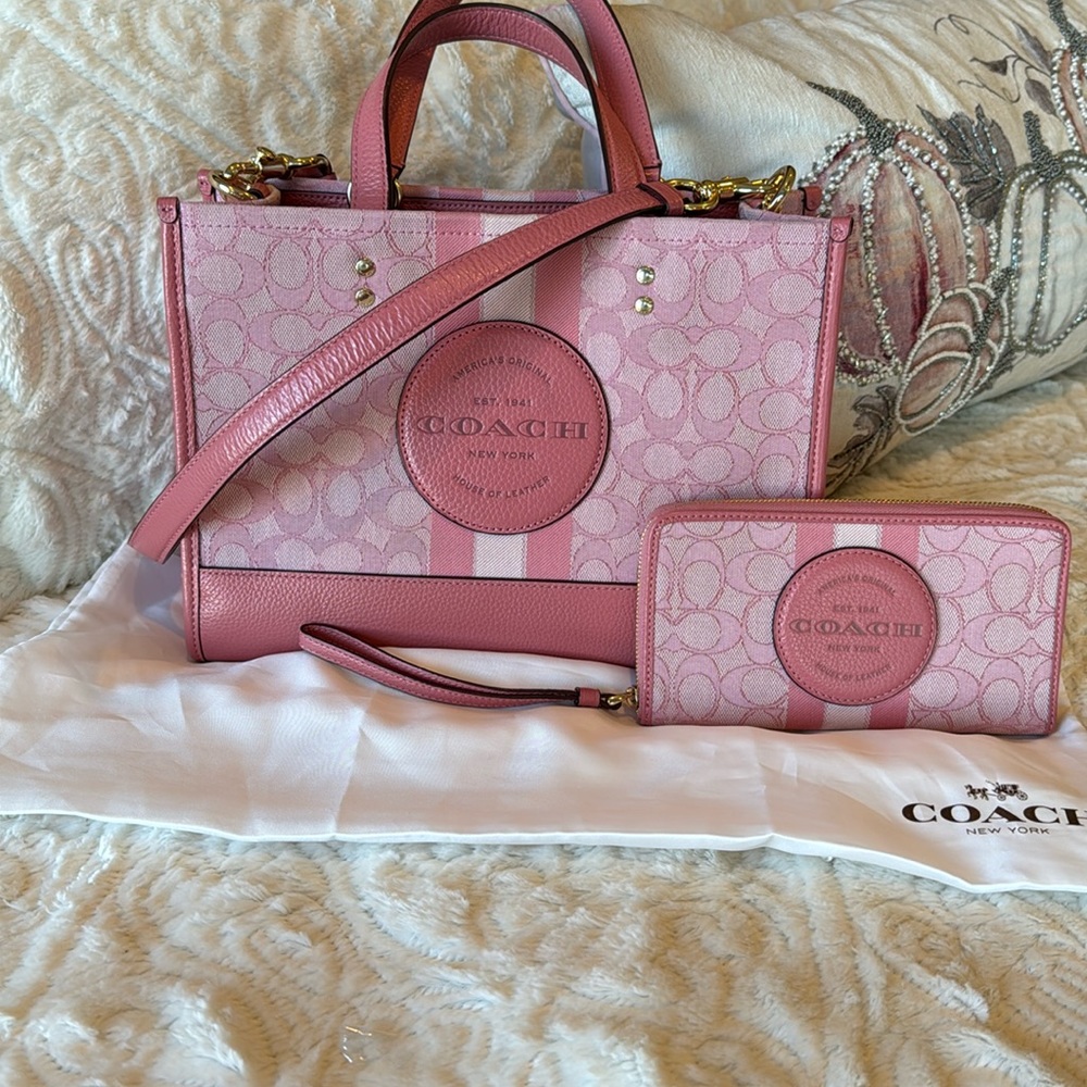 Coach, Dempsey, Pink handbag and wallet